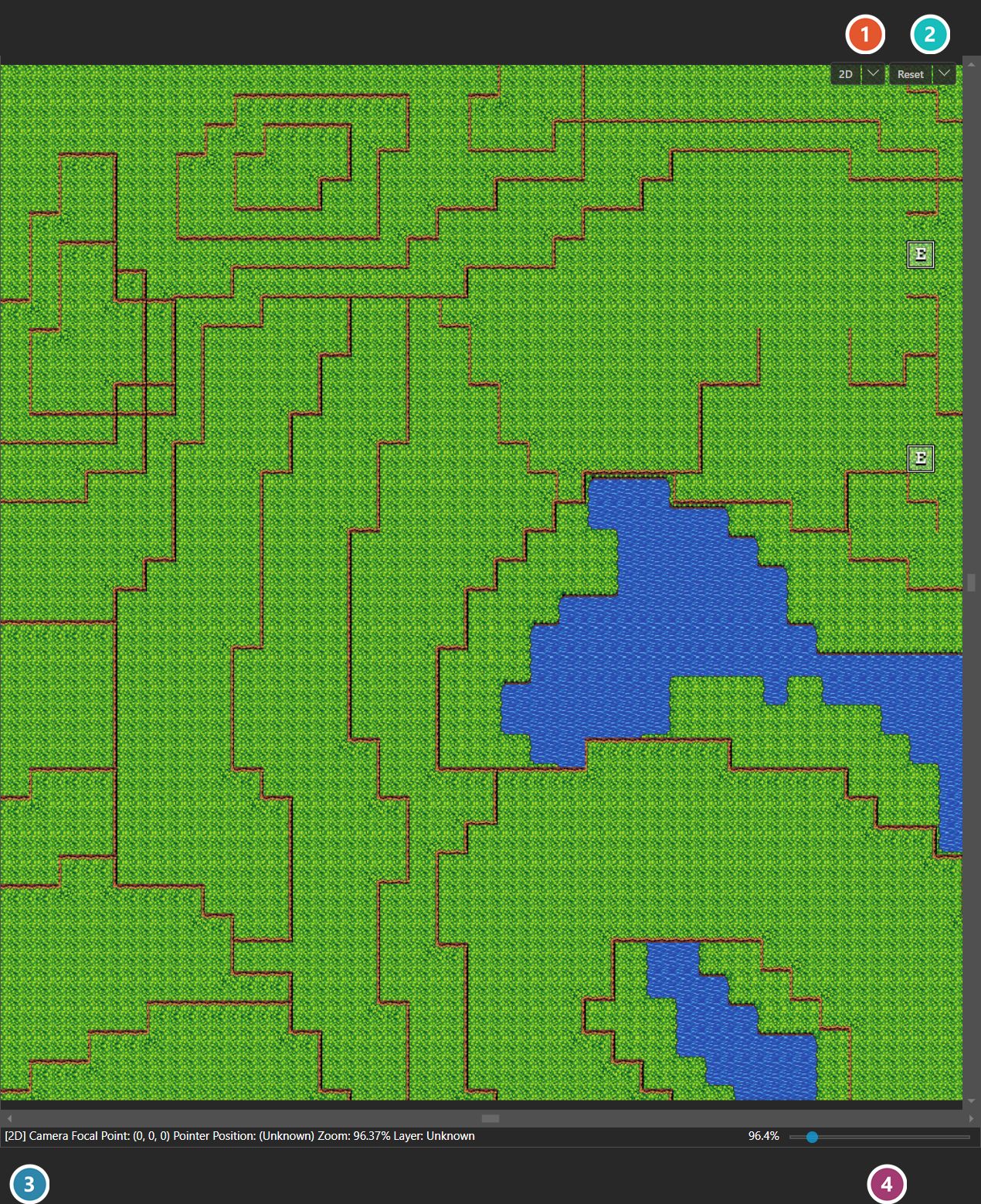 The map drawn in two dimensions, flat and seen from directly above