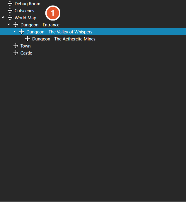 The Map Hierarchy pane, listing the project's maps as a nested tree