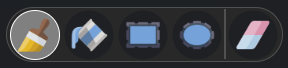 The drawing toolbar in tile mode: brush, fill, rectangle, ellipse and eraser