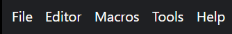 The editor menu bar: File, Editor, Macros, Tools and Help