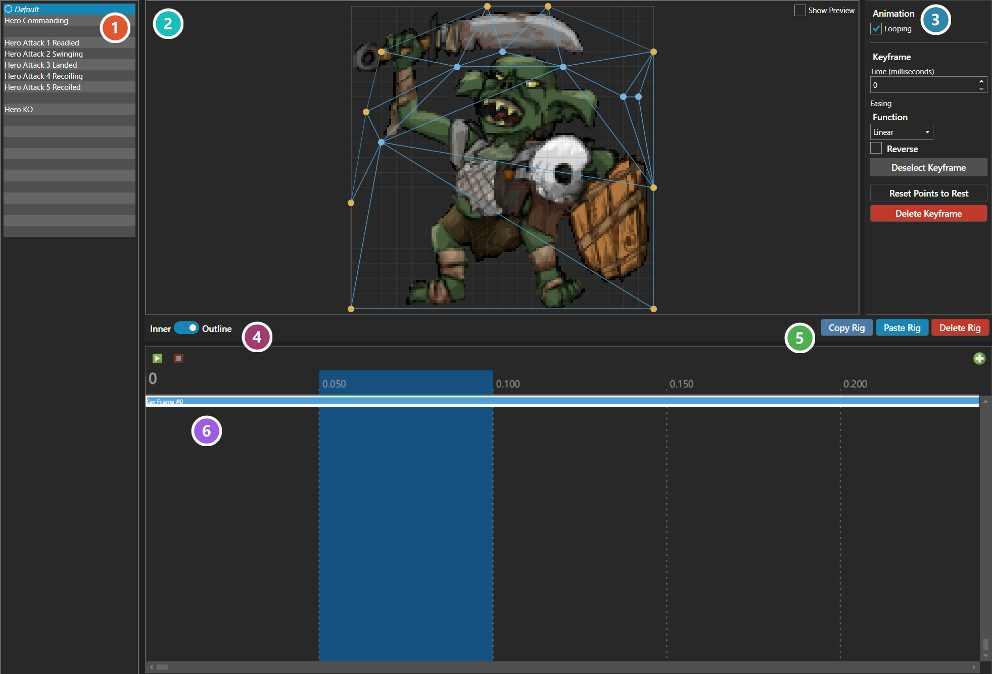 The Sprite Rigging Editor, showing the deformable mesh on an enemy sprite