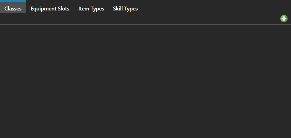 The Classes tab, listing the classes a character starts with