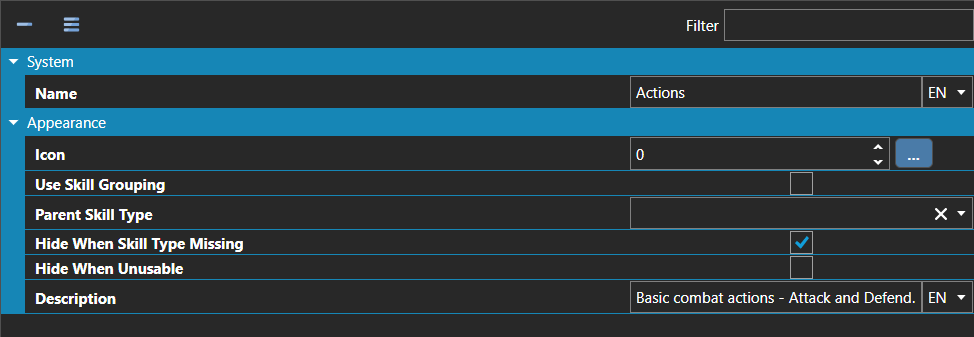 The Skill Types section of the database