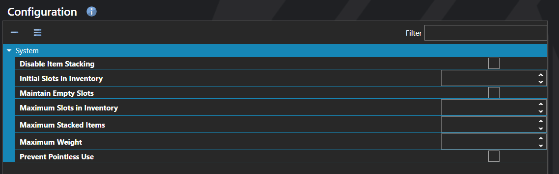The Configuration section of the database