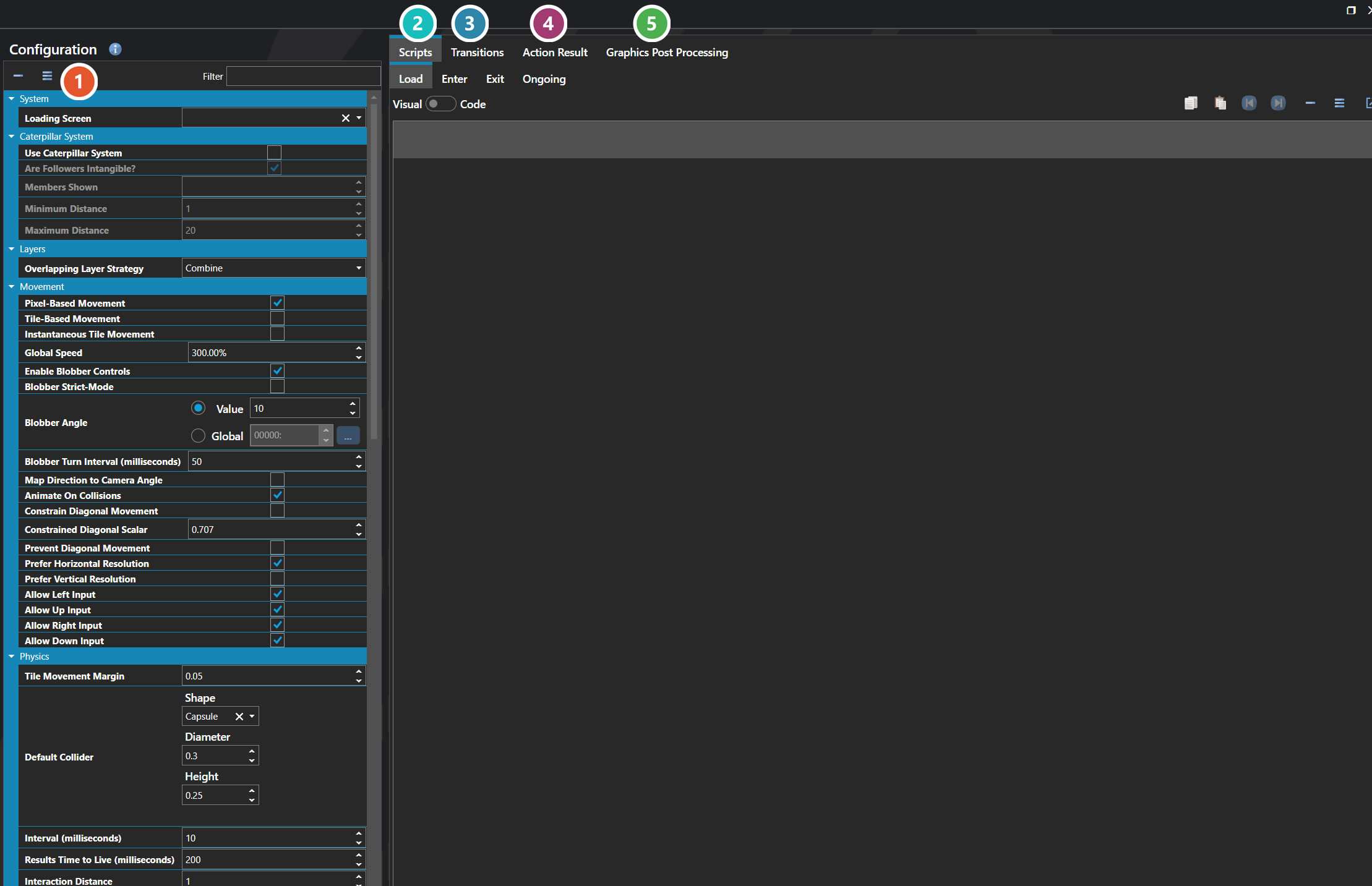 The Configuration section of the database