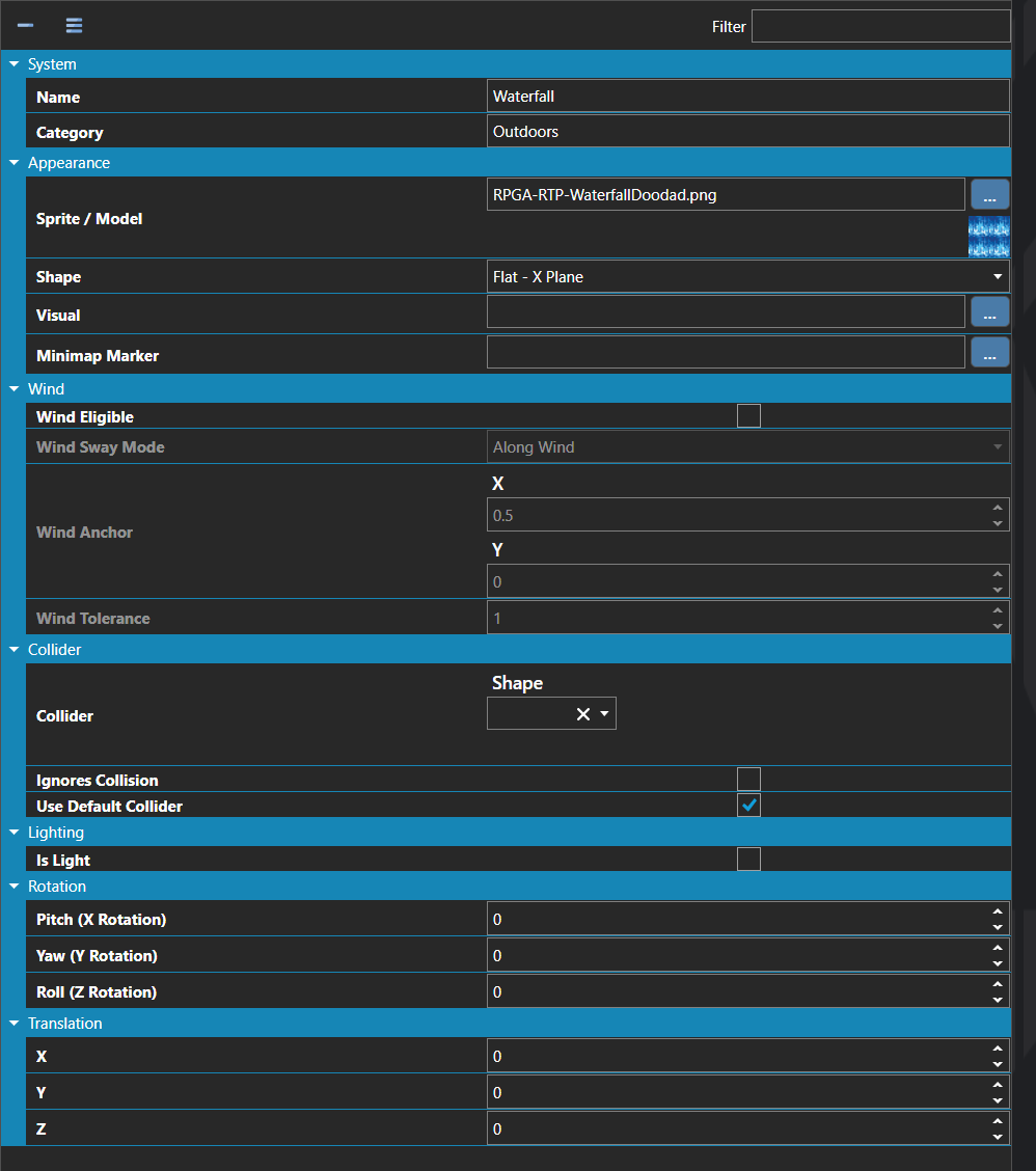 The Doodads section of the database