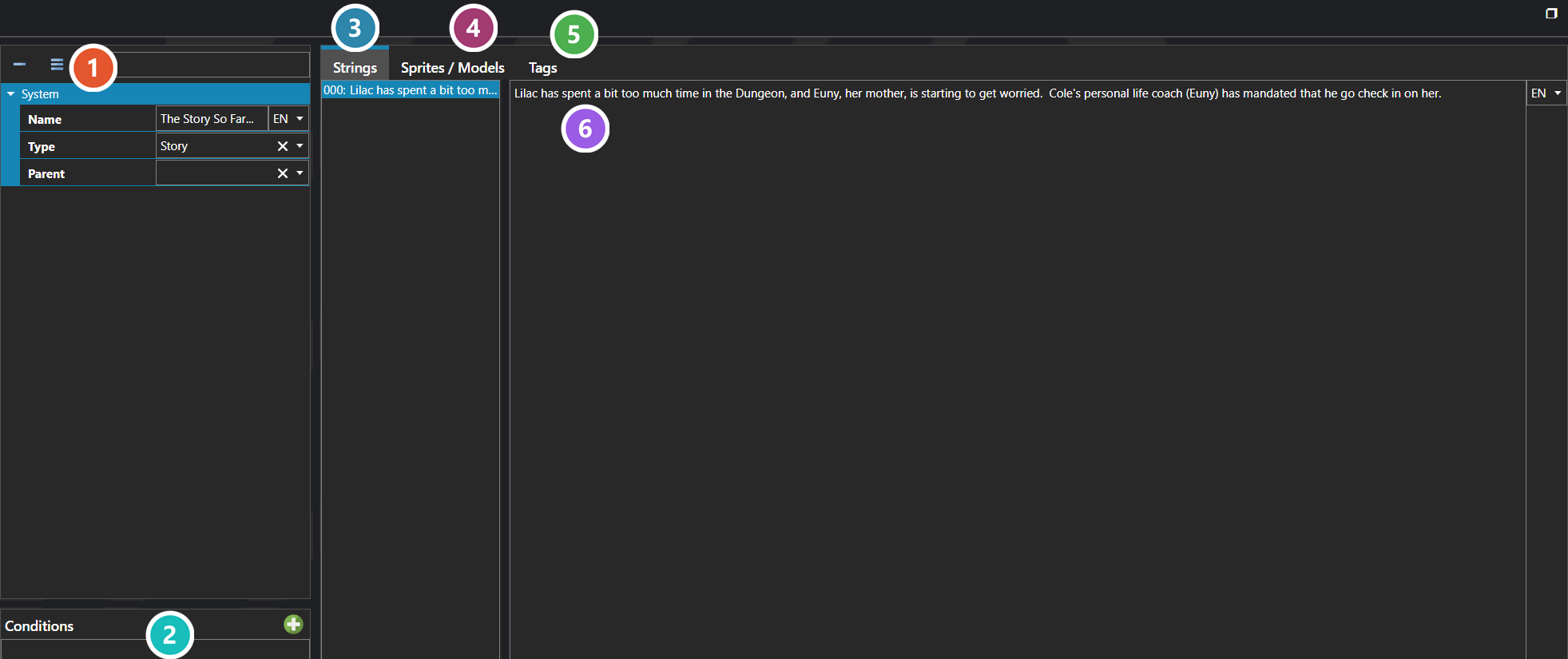 The Data Entries section of the database