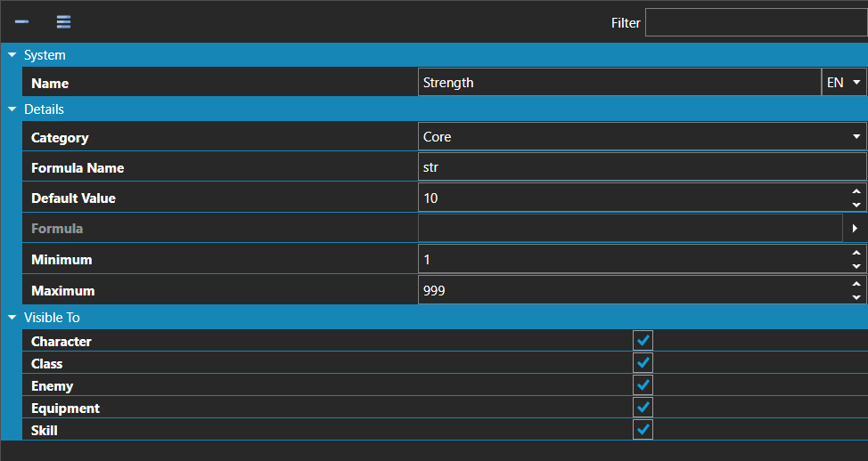 The Statistics section of the database
