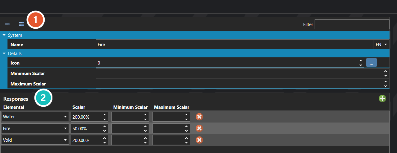 The Elementals section of the database