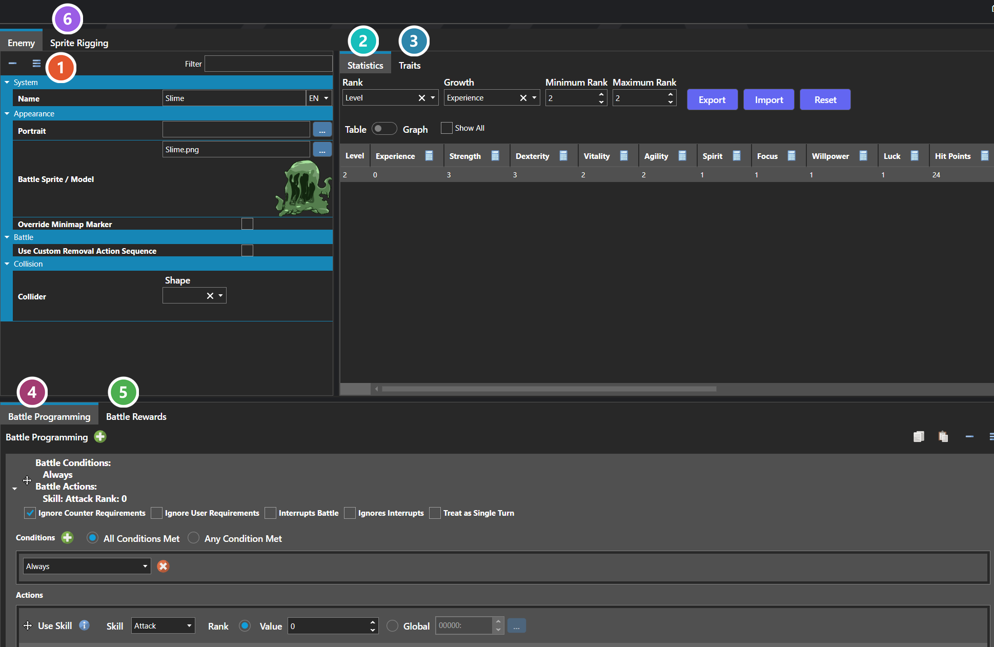 The Enemies section of the database