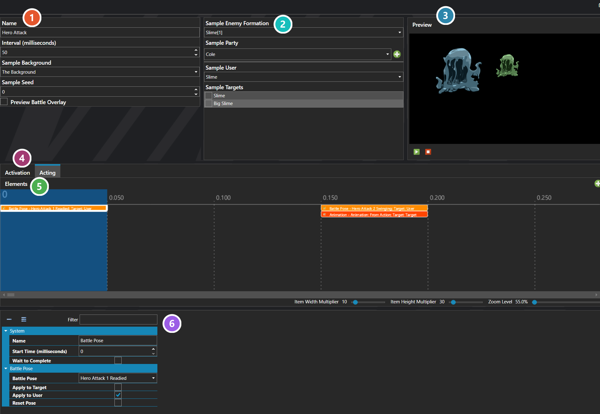The Action Sequences section of the database