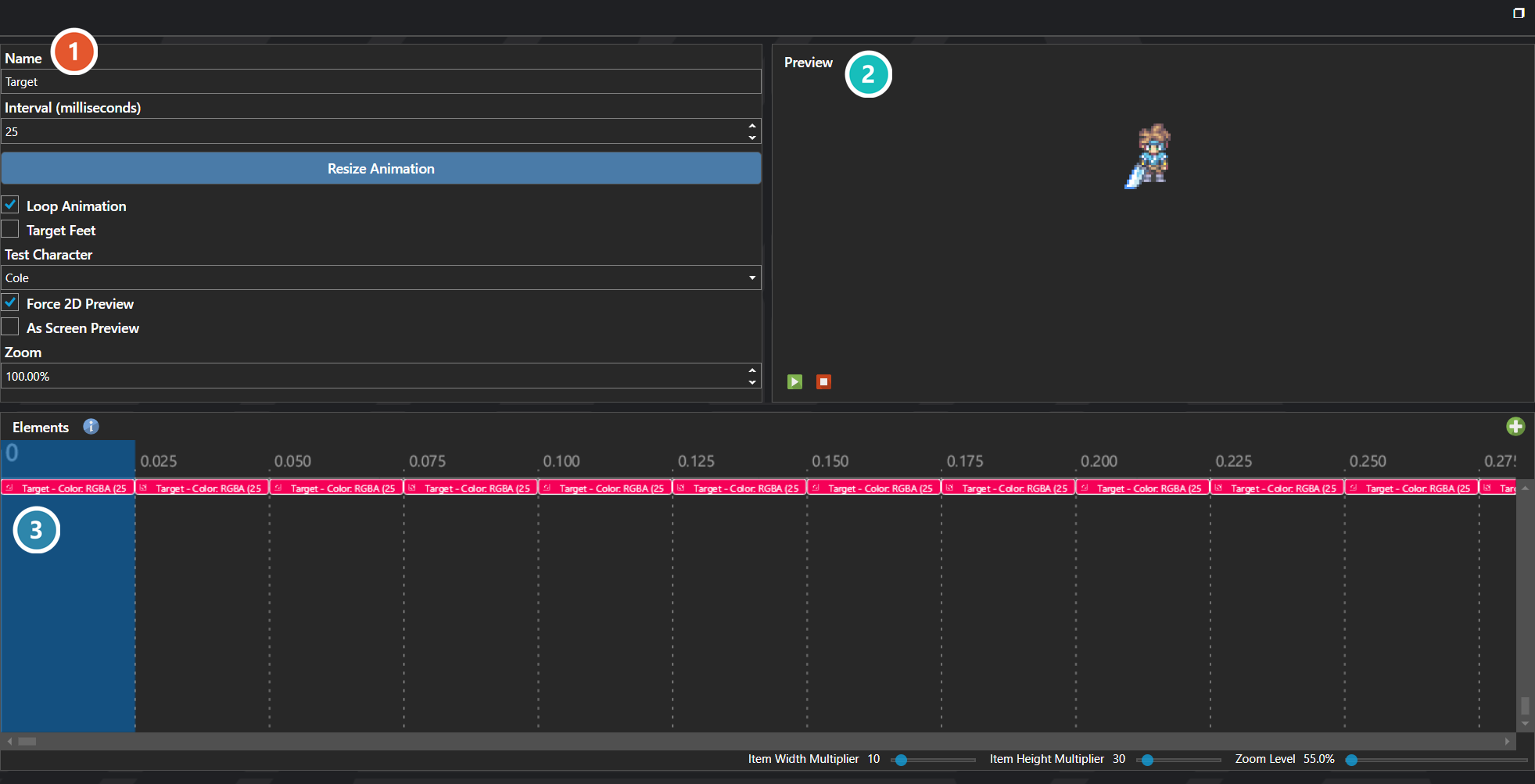 The Animations section of the database