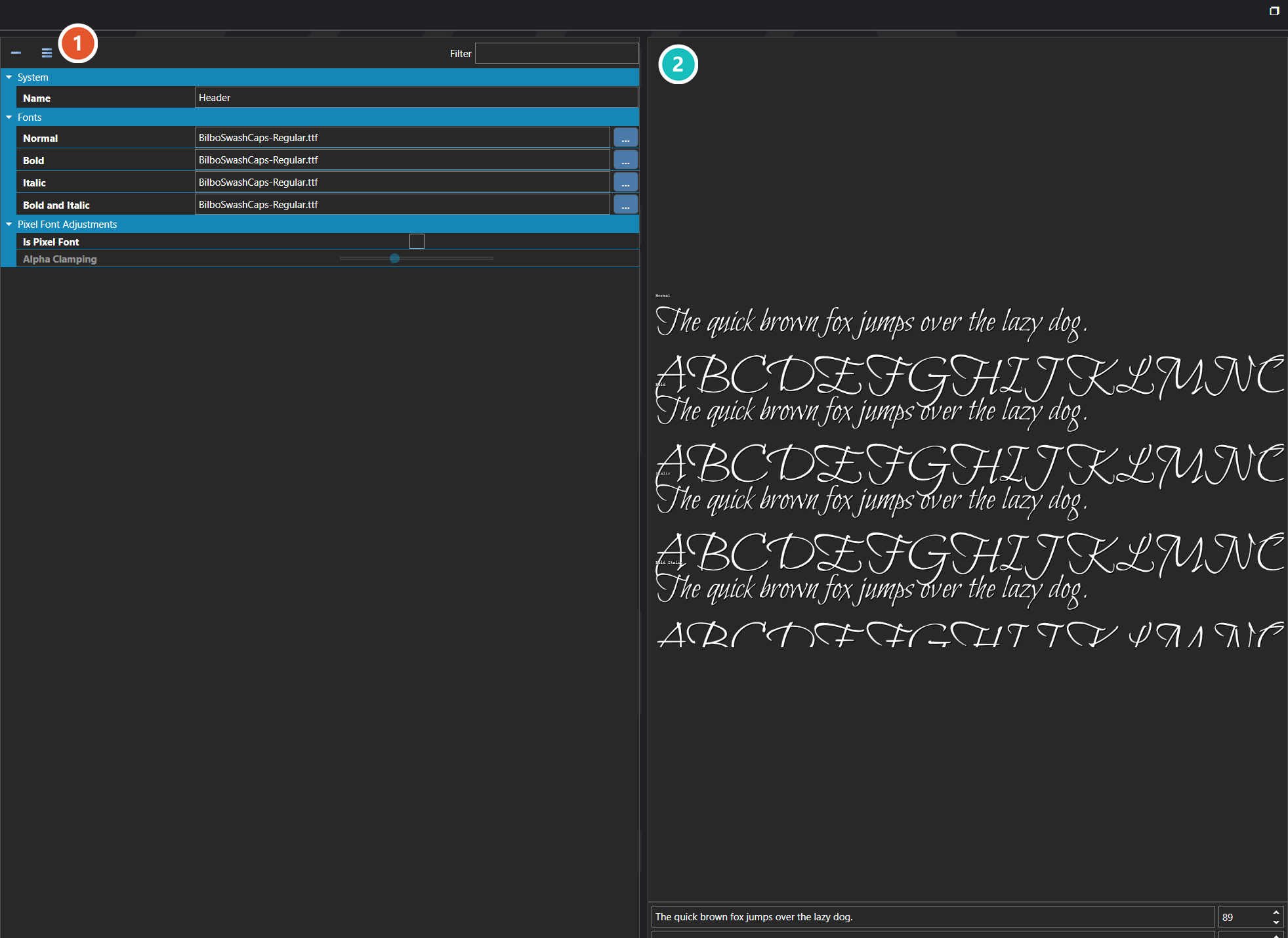 The Font Families section of the database