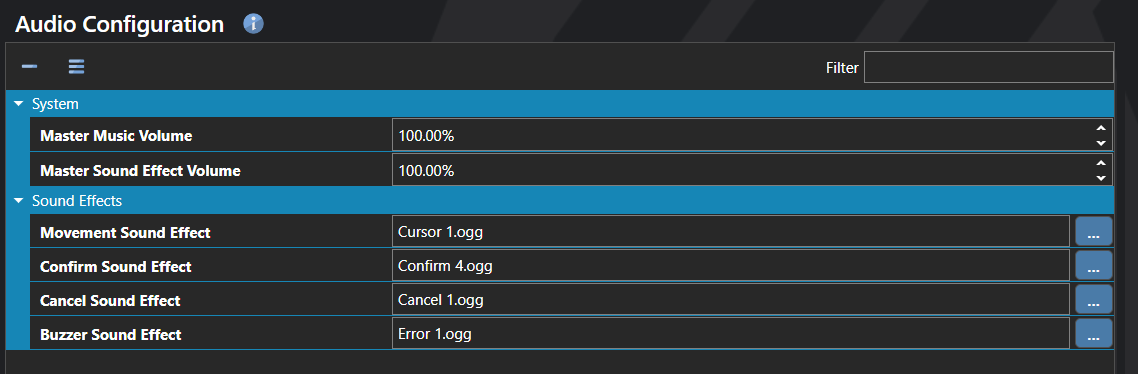 The Audio Configuration section of the database