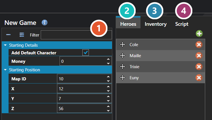 The New Game section of the database