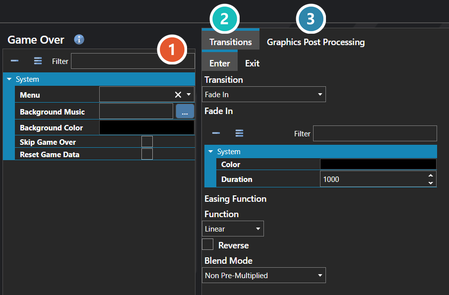The Game Over section of the database
