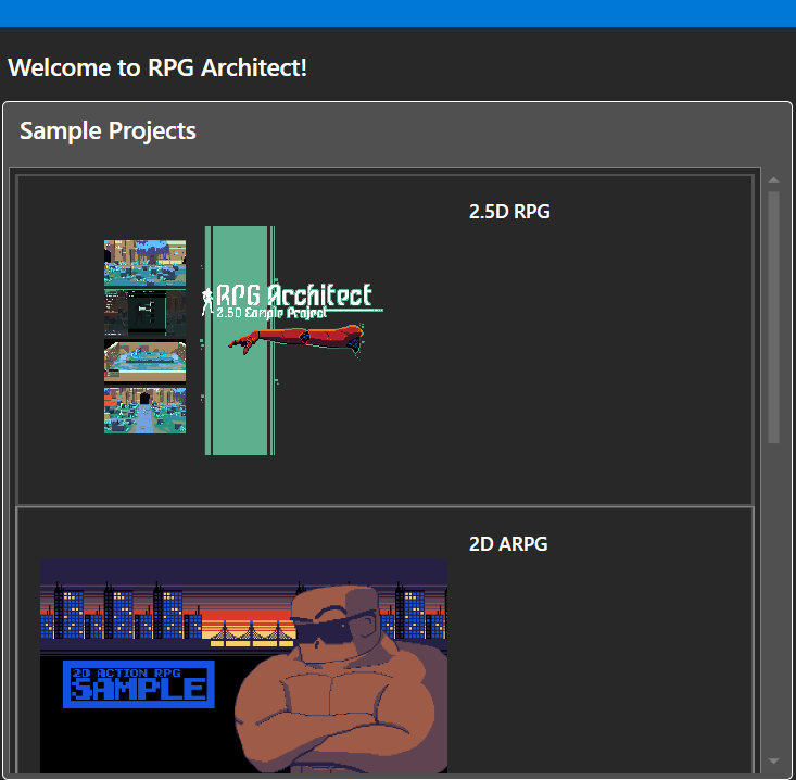 A screen capture of the "Samples" displayed on the Initial Screen.