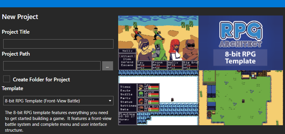A screen capture of the "Templates" section when creating a new project.