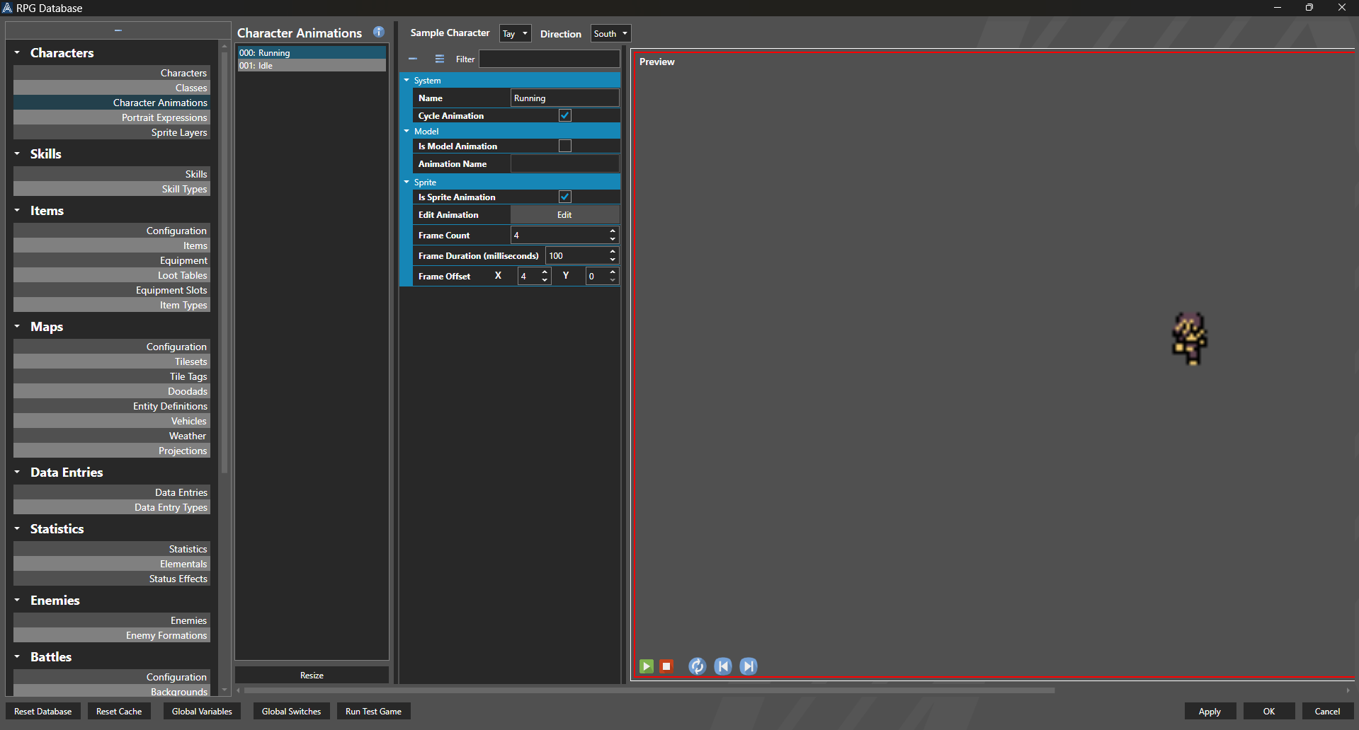 Characters Animations Window Characters.CharacterAnimations