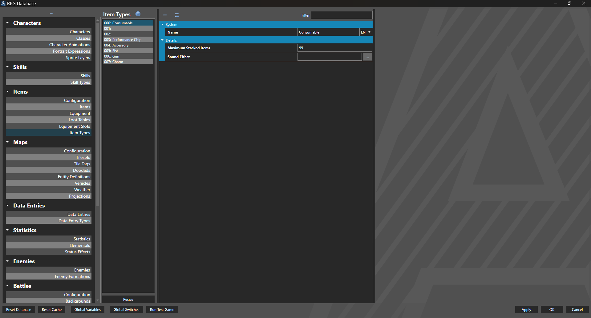 Item Types Window Items.ItemTypes
